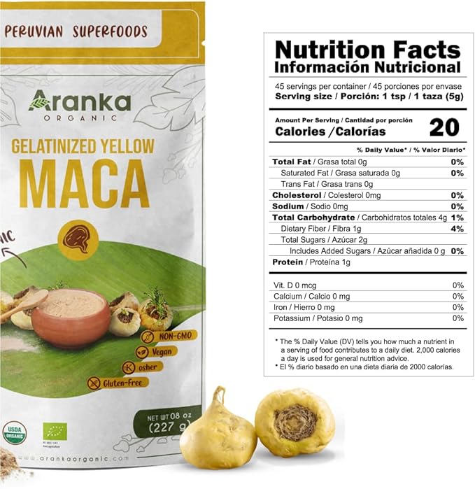 Gelatinized Maca Powder - 8oz Peruvian Maca Powder Organic - Red Maca Powder, Black Maca, Yellow Maca Root -Maca Powder Organic for Women, maca Powder Organic for Men (Yellow Maca)