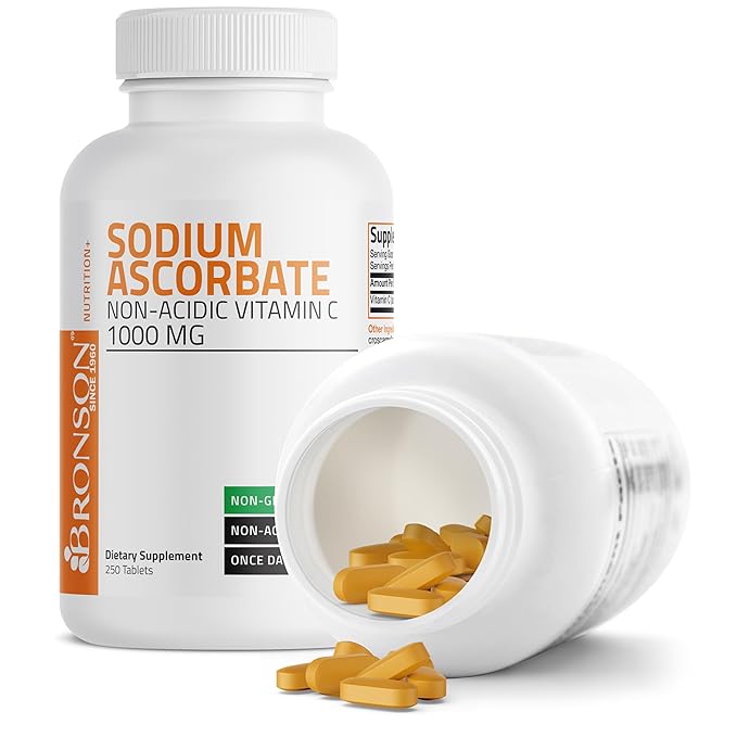 Sodium Ascorbate Non Acidic Vitamin C 1000 Mg Tablets - Gentle On The Stomach - Immune System Booster - Powerful Antioxidant - Non GMO Vitamin C Supplement, 250 Count