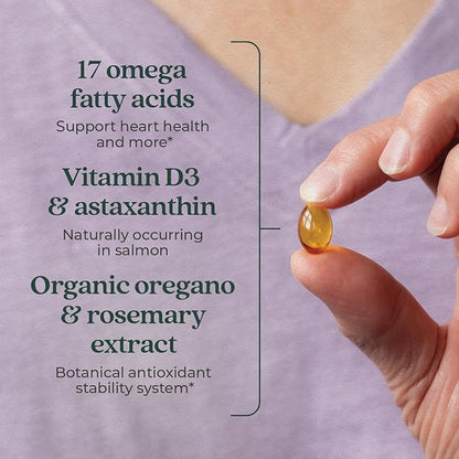 New Chapter Wholemega Fish Oil Supplement - Wild Alaskan Salmon Oil with Omega-3 + Vitamin D3 + Astaxanthin + Sustainably Caught - 90 ct Tiny Caps, 500mg Softgels