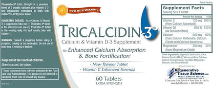 Tricalcidin-3 Extra Strength. Bone Tissue Fortification Support. Stem Cell Certified Activation. Premium Blend of 3 Calciums.Complete Bone Health Tissue Support System. 120 Capsules