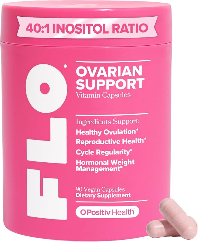 O Positiv FLO Ovarian Health Support - Hormone Balance for Women, Supplement with DIM, Myo & D-Chiro Inositol, Folic Acid - Supports Healthy Ovulation, Cycle Regularity - 30 Servings
