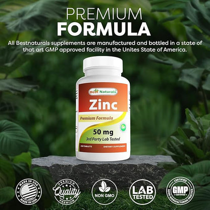 Best Naturals Zinc Supplement as Zinc Gluconate 50mg 240 Tablets Pack of 2