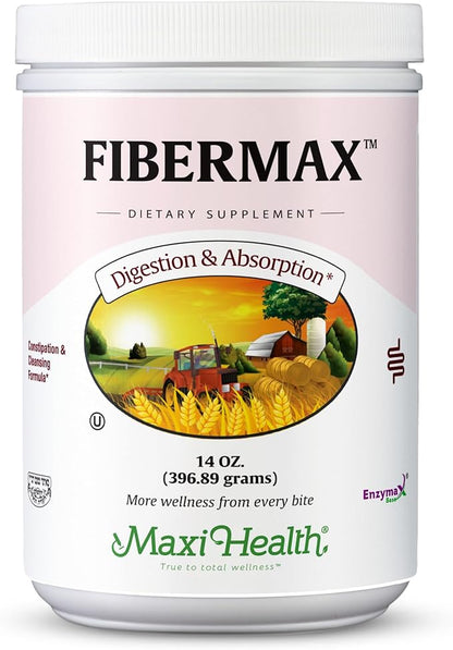 Maxi Health Fibermax Powder - Cleansing Formula - Laxative for Men and Women with Psyllium Husk - 14 Ounce Bottle - Kosher Daily Fiber Supplement