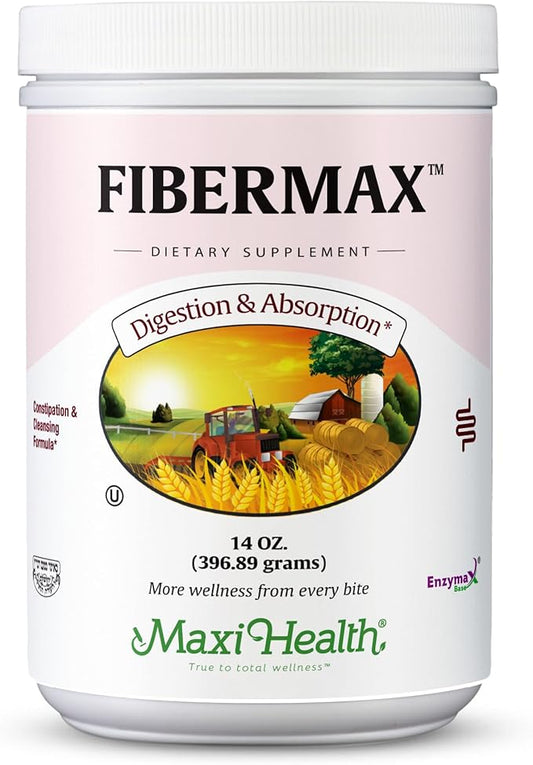 Maxi Health Fibermax Powder - Cleansing Formula - Laxative for Men and Women with Psyllium Husk - 14 Ounce Bottle - Kosher Daily Fiber Supplement