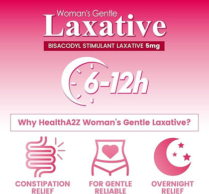HealthA2Z® Woman's Gentle Laxative | Bisacodyl Stimulant Laxative 5mg | Constipation Relief | Gentle and Reliable | Overnight Relief (24 Pack x 25 Tablets Each (600 Total))
