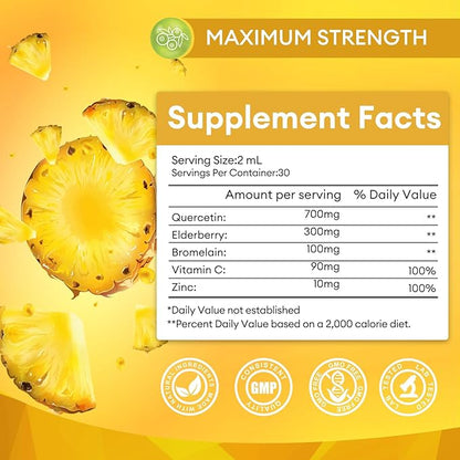 (2 Pack) Quercetin Liquid Drops - Quercetin Supplements 700mg - 4X Stronger Than Pills & Capsules - 5 in 1 Quercetin with Bromelain Elderberry Vitamin for Immunity Respiratory Wellness- 2 Fl Oz*2