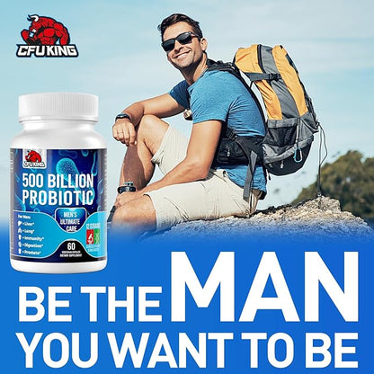 Probiotics for Men, 500 Billion CFU & 12 Mens Probiotic for Digestive Health + 4 Organic Prebiotic Fiber, for Digestive, Gut, Immune Health, Bloating, Gas, Energy Support, Shelf Stable - 120 Capsules