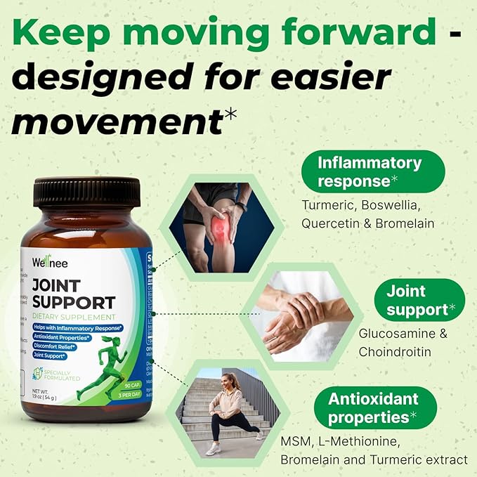 Joint Support Supplement - Glucosamine Chondroitin MSM, Boswellia & Turmeric - Relieves Joint Discomfort & Supports Flexibility - Wellknee Joint Support - 90 Capsules, 30 Servings
