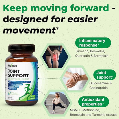Joint Support Supplement - Glucosamine Chondroitin MSM, Boswellia & Turmeric - Relieves Joint Discomfort & Supports Flexibility - Wellknee Joint Support - 90 Capsules, 30 Servings