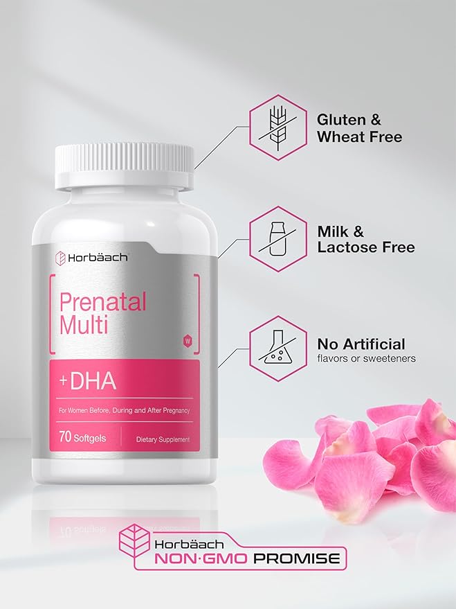 Horbäach Women's Prenatal Multivitamin with DHA, Iron and Folic Acid | 70 Softgels | Non-GMO & Gluten Free