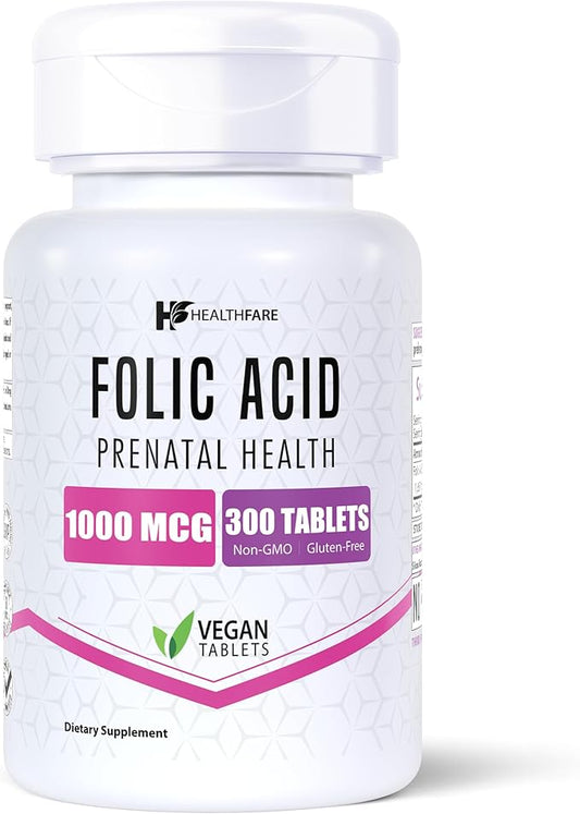 Folic Acid 1000mcg | 300 Veg Tablets | Vitamin B9 | Gluten-Free | Non-GMO | Made in USA