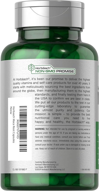 Horbäach Maca Root Capsules for Men and Women | 120 Pills | High Potency Extract | Non-GMO and Gluten Free Formula