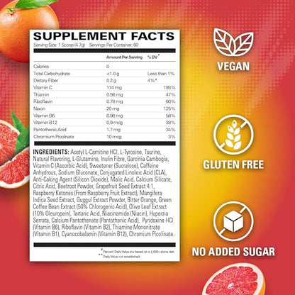 EHP Labs OxyShred Pre Workout Powder - Preworkout Powder with L Glutamine & Acetyl L Carnitine, Energy Boost Drink - Pink Grapefruit, 60 Servings