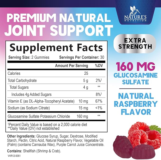 Joint Support Gummies Glucosamine Plus Vitamin E - Nature's Joint Support Supplement for Occasional Discomfort for Back, Knees & Hands - Cartilage & Joint Health & Flexibility Support - 60 Gummies