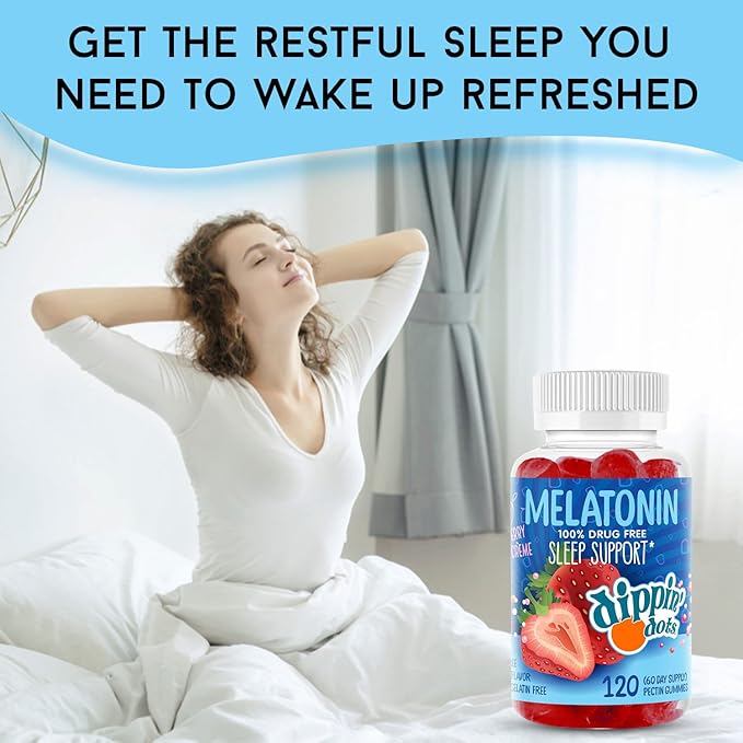 Dippin' Dots - Melatonin Sleep Support Gummies (120 Count) Strawberry Sunset Creme Flavor Chews | 2.5mg Per Gummy Sleep Supplement for Children and Adults | Supplement for faster Faster & Longer Sleep