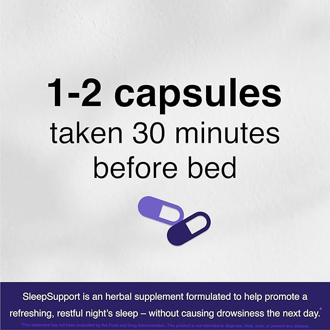 SleepSupport - Natural Sleep Aid for Adults to Help Promote Calm and Relaxation - Organic Sleep Supplement with Ashwagandha, Valerian Root, Magnesium, Melatonin, Glycine, L-Tryptophan - 60 Capsules