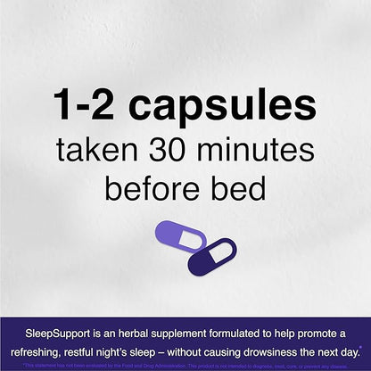 SleepSupport - Natural Sleep Aid for Adults to Help Promote Calm and Relaxation - Organic Sleep Supplement with Ashwagandha, Valerian Root, Magnesium, Melatonin, Glycine, L-Tryptophan - 60 Capsules