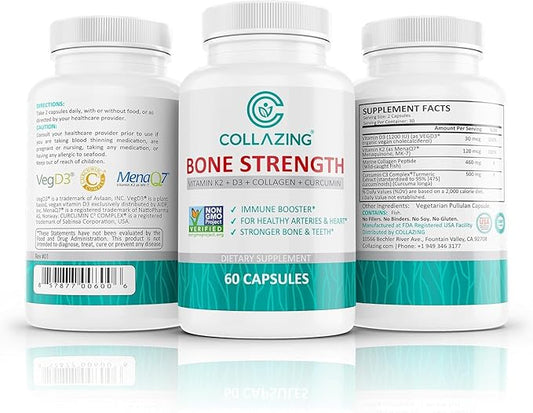 Vitamin D3 + K2 Supplement with Collagen & Curcumin - Supports Bone, Heart, Joint Health & Immune Function - High Absorption Formula - 60 Capsules