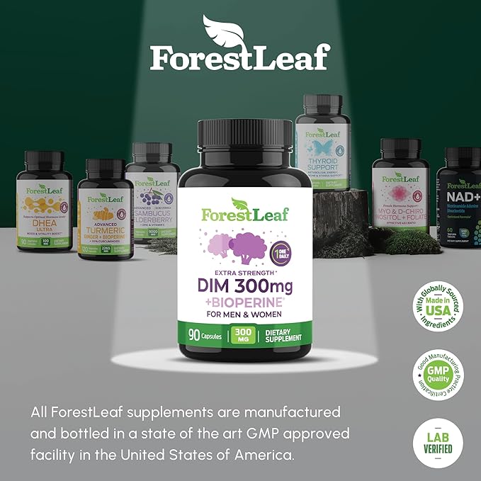 DIM Estrogen Supplement for Women & Men - 300mg DIM Supplement for Women/Men - Diindolylmethane with BioPerine Black Pepper - Support for Metabolism, Hormone Balance, Menopause - 90 Capsules