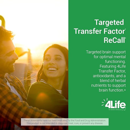4Life Transfer Factor Recall - Supports Brain Health, Memory and Learning with Ginkgo Biloba, Bacopa Monnieri and Huperzia - 90 Veggie Capsules
