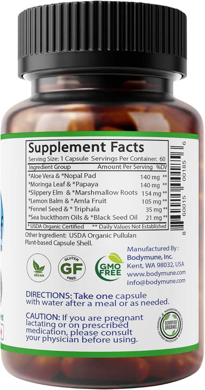 AcidRelief Acid Reducer Acid Indigestion Relief Supplement for Occasional Acid Reflux & Antacid, USA-Made USDA Organic Superfood, All-Natural Unique Blend Non-GMO Gluten-Free Vegan - 60 Caps