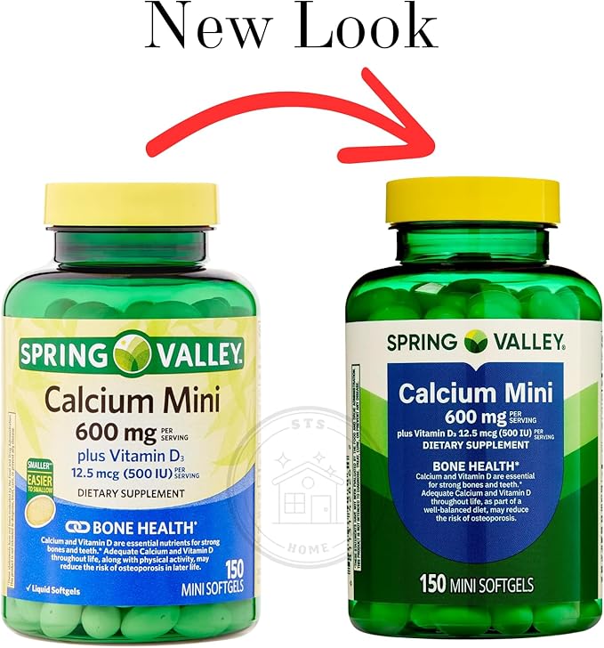 Spring Valley Calcium Plus Vitamin D3 150 Mini Softgels | Calcium Supplement | CaIcium mini softgels | CaIcium 600 mg with Vitamin d3 | 150 Mini Softgels + STS Sticker