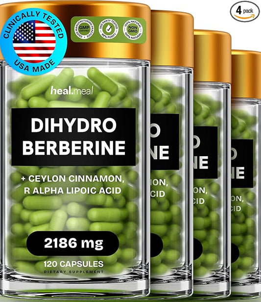 Dihydroberberine Supplement - Dehydro Berberine Supplement - Super Berberine Supplement with Ceylon Cinnamon & R Alpha Lipoic Acid & Apigenin - Hydroberberine 480 caps (4 Packs)