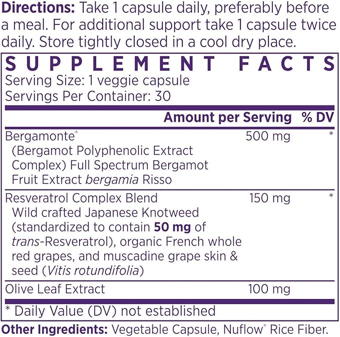 NAOMI Italian Citrus Bergamot 500mg + Resveratrol, Award-Winning Cardiologist Dvlpd, Supports Normal Cholesterol & Healthy Cellular Function, 7 Key Polyphenols, Resveratrol & Olive Leaf, 30-Day Supply