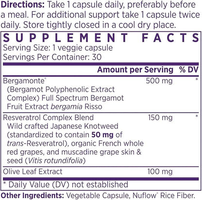 NAOMI Italian Citrus Bergamot 500mg + Resveratrol, Award-Winning Cardiologist Dvlpd, Supports Normal Cholesterol & Healthy Cellular Function, 7 Key Polyphenols, Resveratrol & Olive Leaf, 30-Day Supply