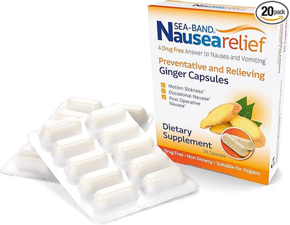 Sea-Band Anti-Nausea Ginger Capsules for Motion Sickness and Nausea Relief