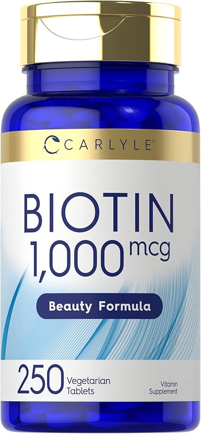 Carlyle Biotin 1000mcg | 250 Vegetarian Tablets | Beauty Formula Supplement | Non-GMO, Gluten Free