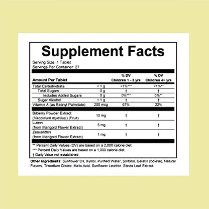 CHILDLIFE ESSENTIALS Healthy Vision SoftMelts - Eye Vitamins for Kids, Lutein Gummies, Lutein and Zeaxanthin Supplements, Eye Health Gummies, Lutein Children, Great Taste - Natural Berry, 27 Tablets