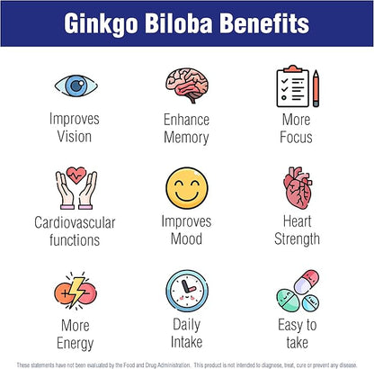 Ginkgo Biloba 60 mg by Natural Systems 60 Tablets - Gingko Biloba Powder Brain Supplement - Ginkgo Biloba Concentration Supplements - Memory Vitamins for Men and Women - Boost Energy Supplements