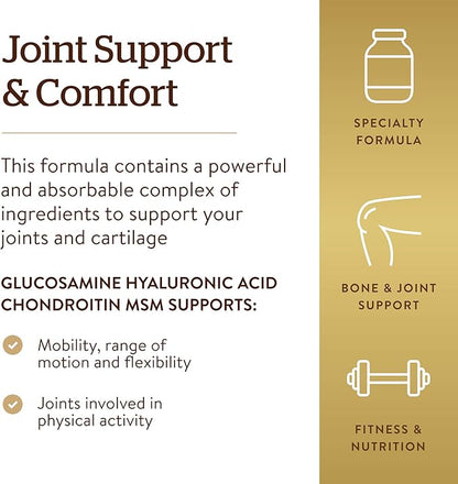 Solgar Glucosamine Hyaluronic Acid Chondroitin MSM (Shellfish-Free), 60 Tablets - Joint Support & Comfort - Supports Active Lifestyles - Non-GMO, Gluten Free, Dairy Free - 20 Servings