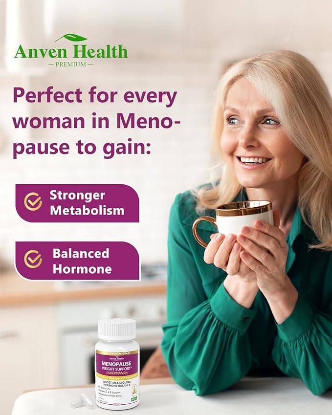 Akkermansia Probiotics for Women in Menopause – 60 Billion CFU for Gut, Metabolism & Hormonal Balance – Non-GMO, Vegan, with Herbal Support, Calcium, Prebiotics & Vitamins | 180 Capsules