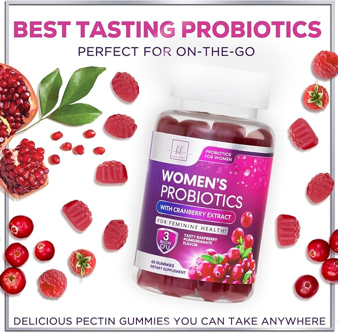 Probiotics for Women with Cranberry Extract - 6 Premium Strains for PH Balance, Digestive Health, Vaginal & Immune Support, 3 Billion CFU, Womens Probiotic Gummy for Feminine Health - 60 Gummies