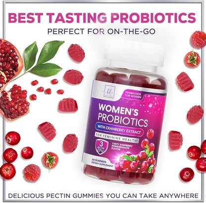 Probiotics for Women with Cranberry Extract - 6 Premium Strains for PH Balance, Digestive Health, Vaginal & Immune Support, 3 Billion CFU, Womens Probiotic Gummy for Feminine Health - 60 Gummies