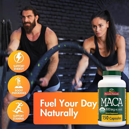 Peruvian Naturals Organic Maca Root Capsules for Women & Men 2400mg per Serving - 300 Pills of Black, Red, Yellow Maca Supplement - Gelatinized Macaroot, Non-GMO, Vegan (2 Pack)