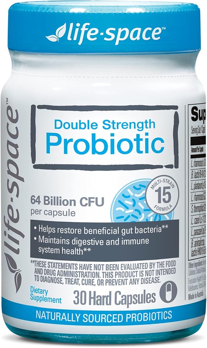 Life-Space Double Strength Broad Spectrum Probiotic, 64 Billion CFU & 15 Diverse Strains, Redouble Formulated for Digestive Health & Immune Health, Probiotics for Women & Men - 30 Veg Capsules