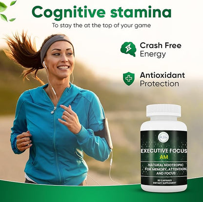 12-in-1 Natural Nootropic Brain Support Supplement with Shilajit, Choline, Alpha GPC, Ashwagandha, Theobromine, L Theanine, Natural Caffeine for Memory, Energy, Focus 30 Day Supply