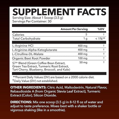 L-Arginine Powder - Nitric Oxide Supplement for Men and Women with L-Citrulline and Beet Root - Pre and Post Workout Support for Endurance and Recovery - Tangerine Flavor, 1 Month Supply (30 Scoops)