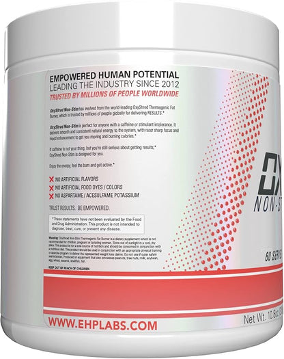 EHP Labs OxyShred Non Stimulant Pre Workout Powder - Stim Free, Caffeine Free Preworkout for Men & Women - Non Stim Preworkout - Sugar Free Energy Powder - Strawberry, 60 Servings