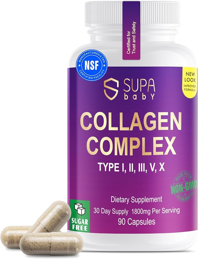 Premium Collagen Complex for Women - 1800mg Multi Collagen Types I, II, III, V, X, Non-GMO & Sugar Free, 90 Capsules (30 Day Supply) - Support Skin Elasticity & Joint Care