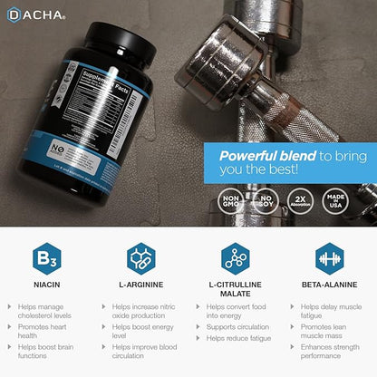 DACHA Premium L Arginine Pills 1920 MG - 120 VCAPS AAKG Nitric Oxide Precursor, L-Citrulline HCL, Beta Alanine, Essential Amino Acids for Energy, Muscle Growth, Heart Health, Vascularity & Stamina