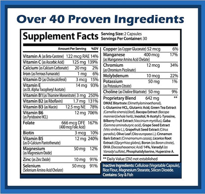 Brain Support Plus Brain Supplement for Memory and Focus, Nootropics for Concentration and Mental Clarity, Brain Vitamins B1, B6, B12, Phosphatidylserine, 1000mg, 60 Capsules, Made in The USA.
