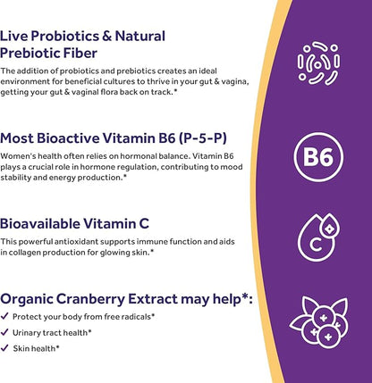Doctor's Recipes Probiotics for Women, 100 Billion CFU, 18 Probiotic Strains, Prebiotics, Cranberry, P-5-P & VC, Vaginal, Digestive, Mood, Urinary Tract Health, Shelf-Stable, 30 Vegan Caps