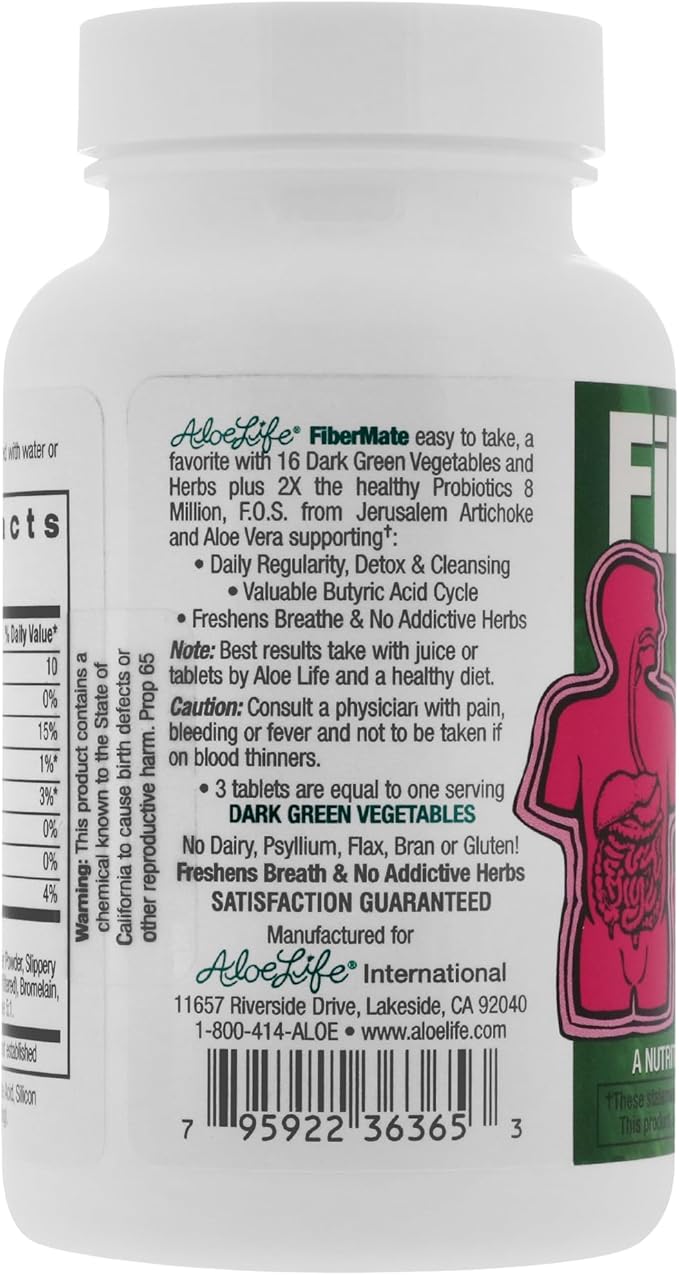 Aloe Life - FiberMate Tablets, Body Detox & Stool Softener, Contains Vegetables & Herbs, Gentle Irregularity Relief, Safe Digestive Support, No Psyllium or Bran, Gluten- & Dairy-Free (160 Tablets)