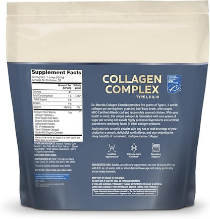 Dr. Mercola Collagen Complex Powder, Vanilla Flavor, 30 Servings, Powdered Dietary Supplement, Supports Youthful-Looking Skin, Non-GMO, MSC Certified
