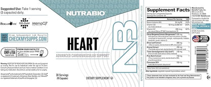 NutraBio Heart- Heart Health Supplements, Cardiovascular Supplement, Cholesterol, Circulatory & Healthy Blood Pressure Support- 90 Capsules