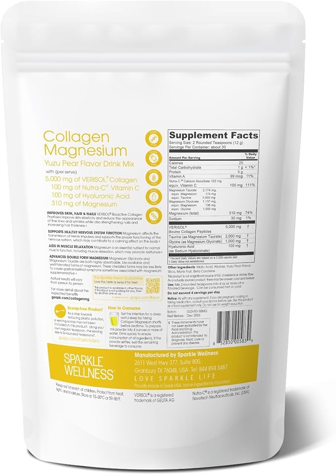Collagen Magnesium Rest + Restore (Yuzu Pear) [30 Serves] | VERISOL Bioactive Collagen Peptides, Magnesium Glycinate & Taurate Salts | Lauren Roxburgh Rest + Restore | Calming Nightly Beauty Routine